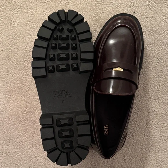 Zara women’s burgundy platform loafers new 37 - Picture 3 of 4